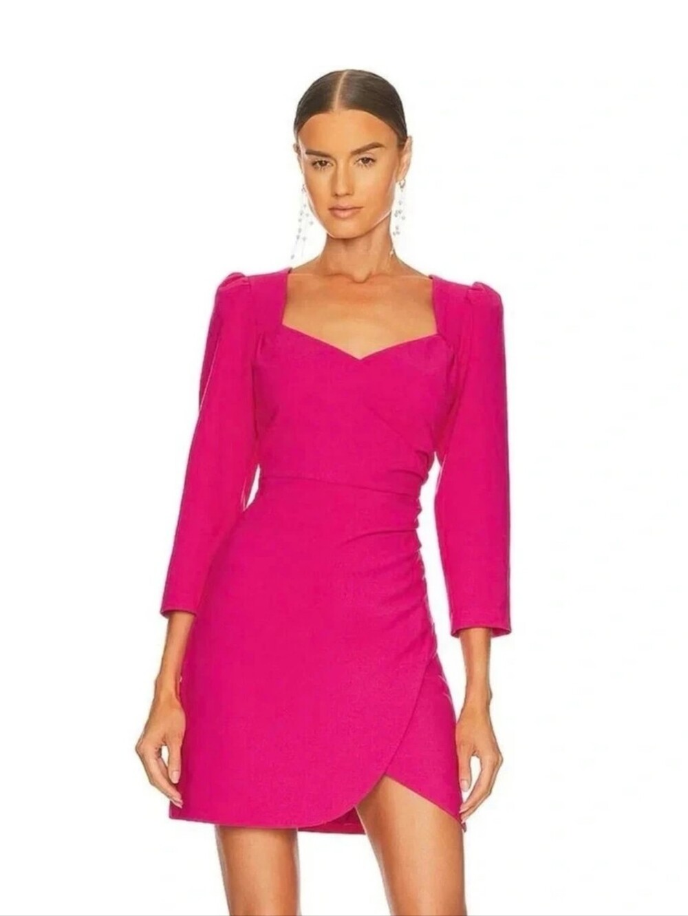 LIKELY Fuchsia Bright Pink Kygo Pleated Long Sleeve Mini Dress 4 US = S REVOLVE